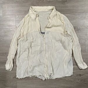 Raquel Allegra Cotton Ivory Women's Cream Button-Up Blouse Frayed